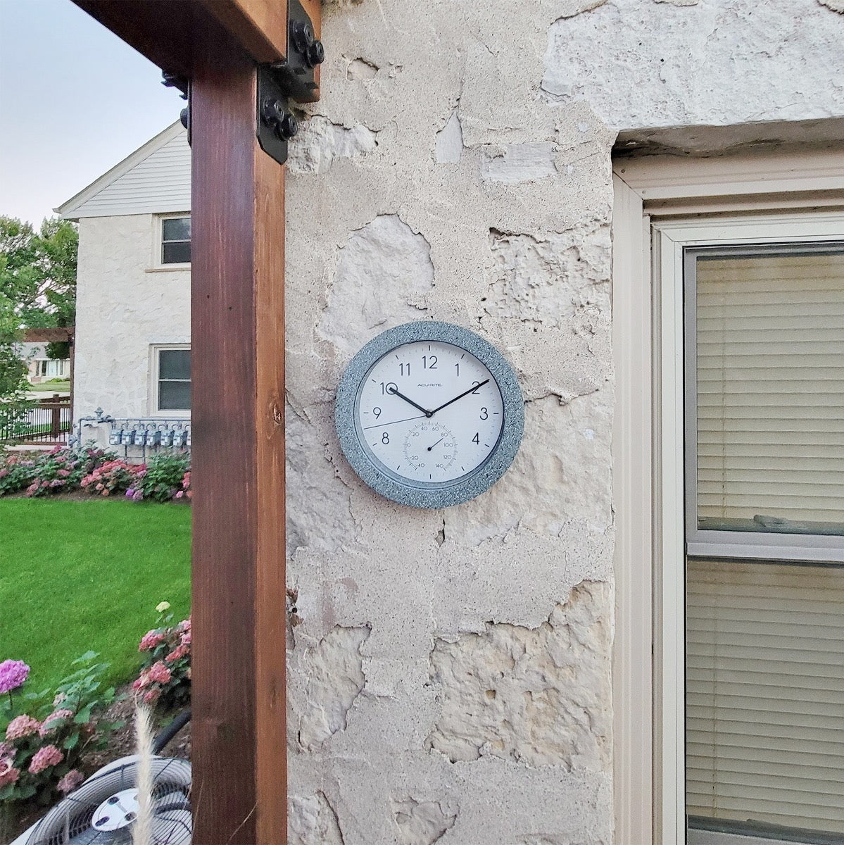 10-inch Faux Concrete Gray Speckled Matte Finish Clock with Thermometer - Image 2