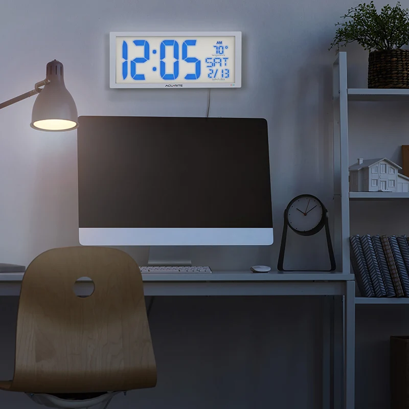 14.5" Oversized, Multicolor LED Clock with Indoor Temperature and Date - Image 3