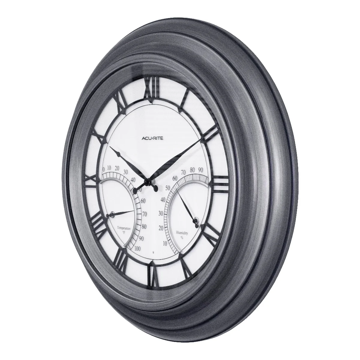 24” Illuminated LED Large Pewter Outdoor Clock with Thermometer and Hygrometer Combo - Image 3