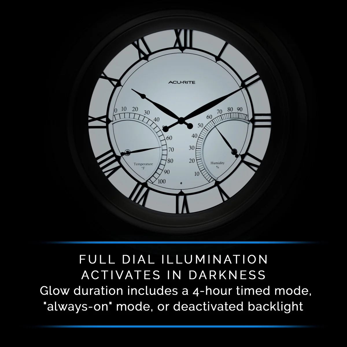 24” Illuminated LED Large Pewter Outdoor Clock with Thermometer and Hygrometer Combo - Image 5