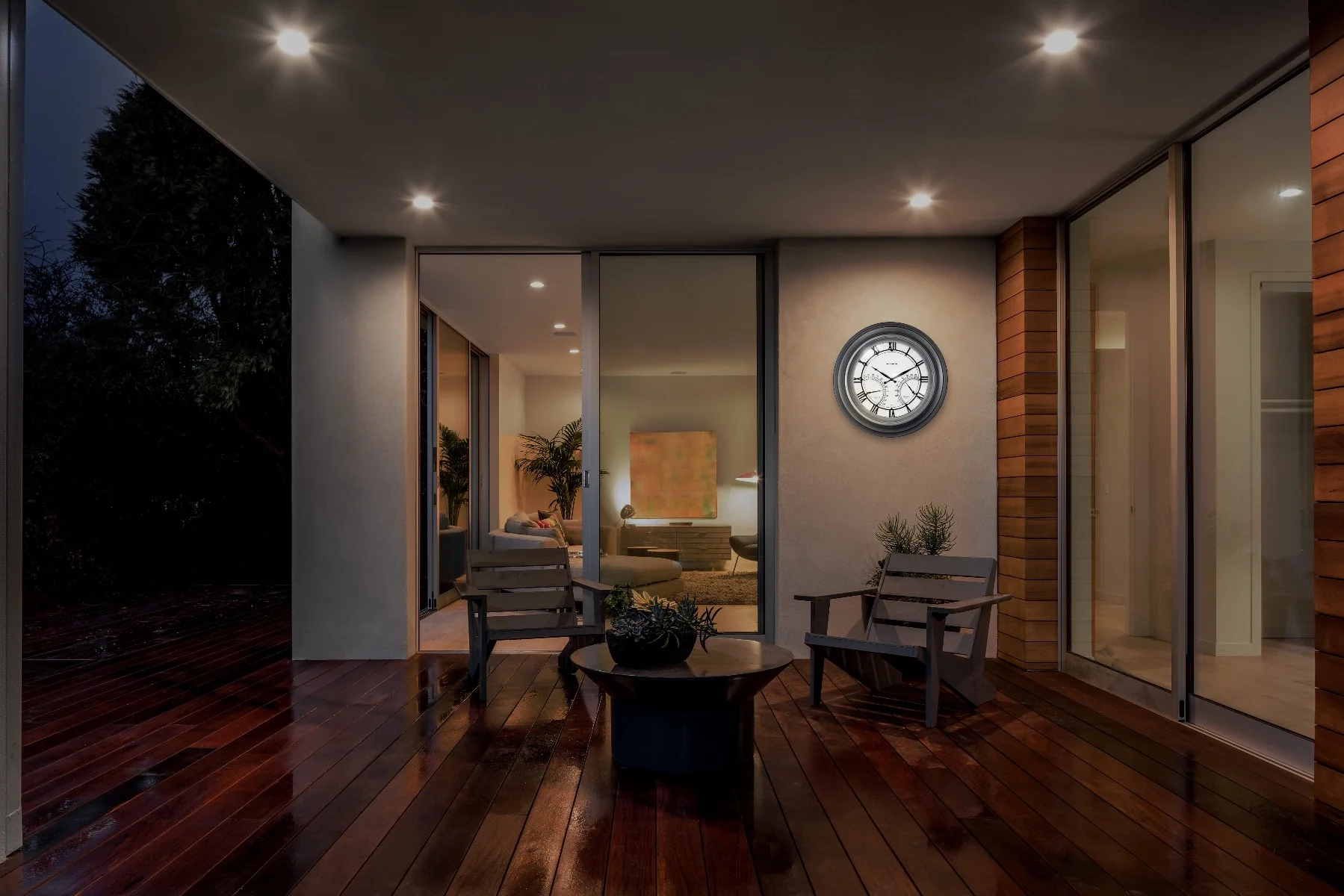 24” Illuminated LED Large Pewter Outdoor Clock with Thermometer and Hygrometer Combo - Image 6