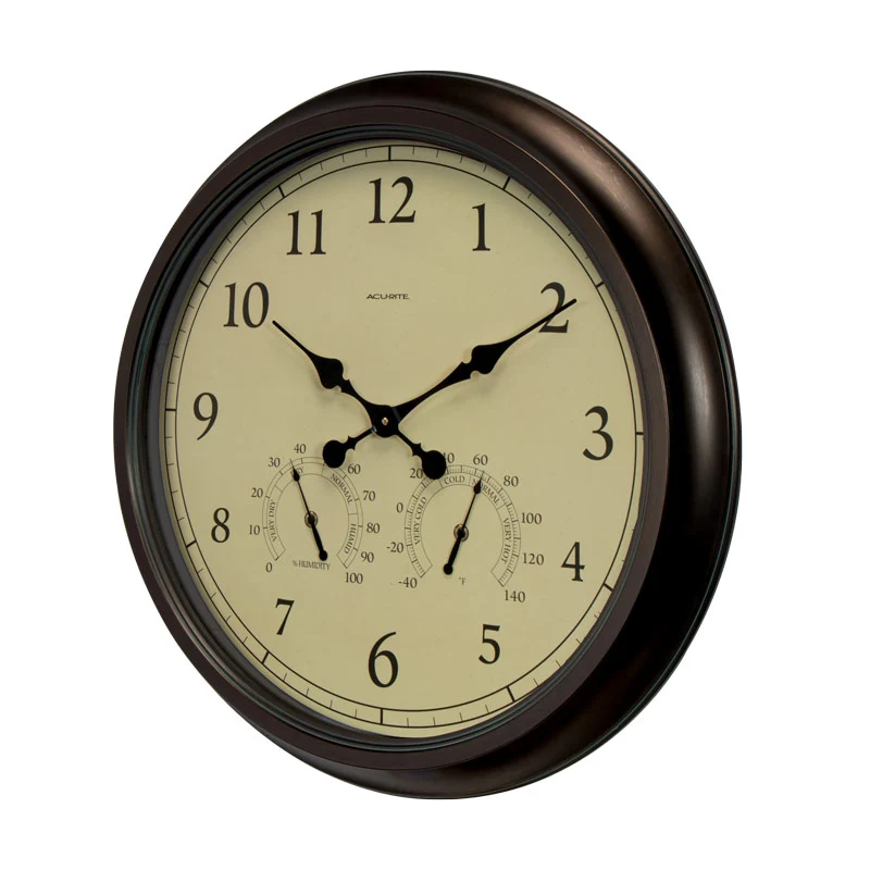 24" Outdoor/Indoor Wall Clock with Thermometer and Humidity, Weathered Bronze Finish - Image 4