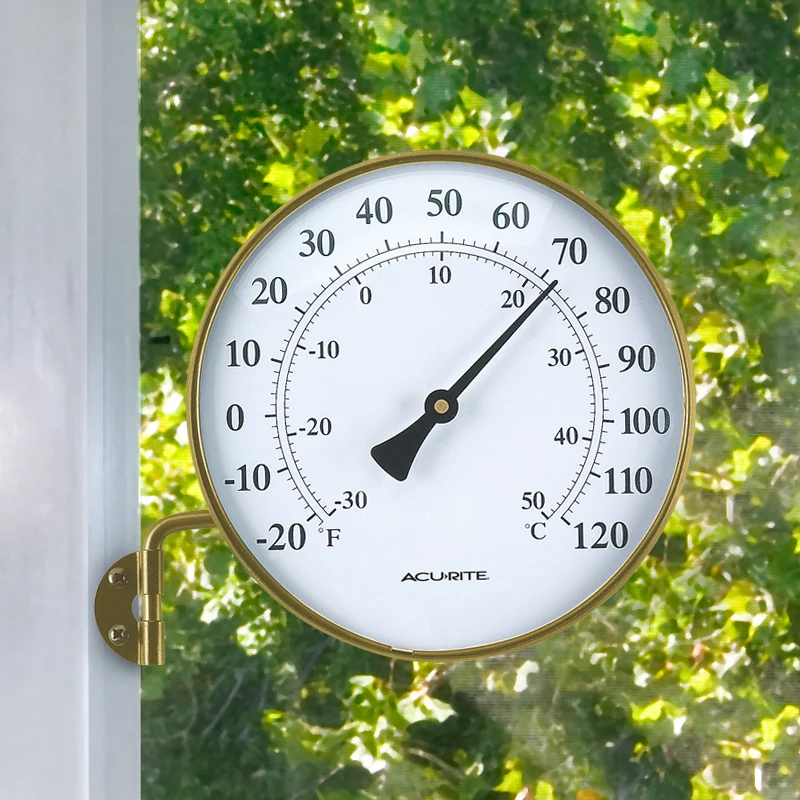 6-inch Antiqued Brass Metal Swivel Thermometer - Image 2