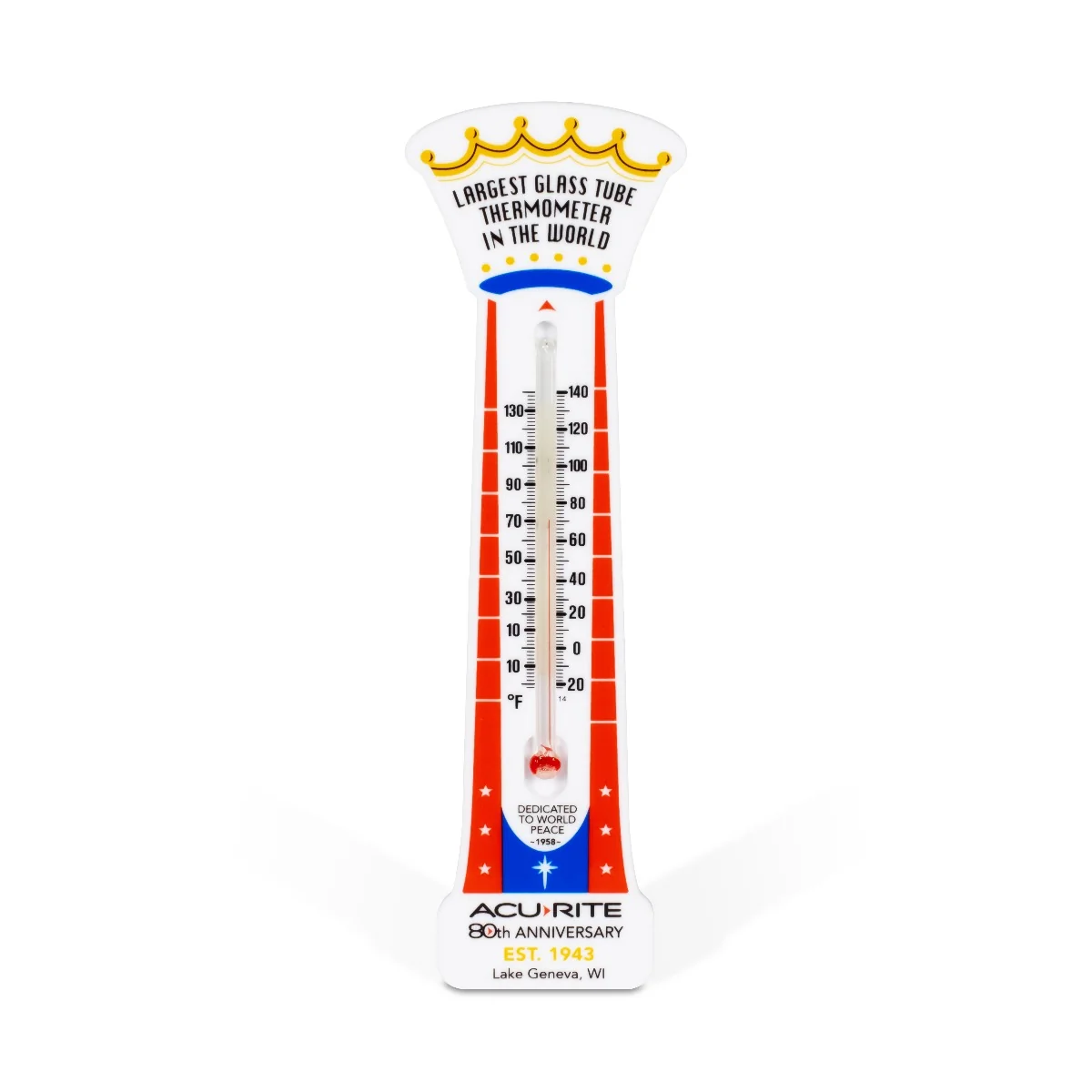 80th Anniversary 7-Inch Replica of Largest Glass Tube Thermometer in the World