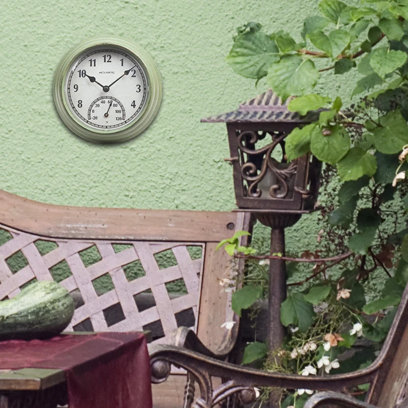 8.5-inch Rustic Green Outdoor Clock with Thermometer - Image 3