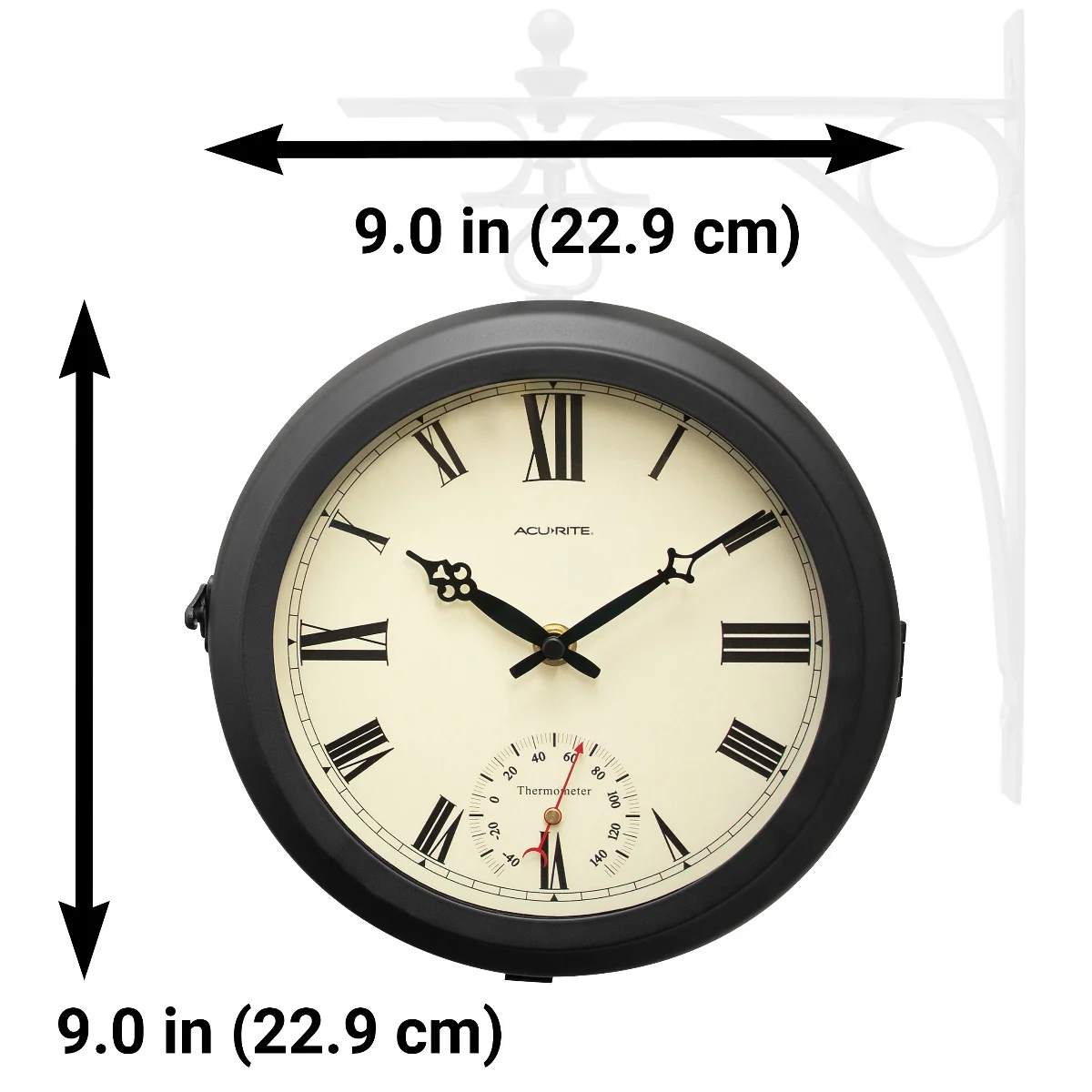 9” Indoor/Outdoor Round Double-Sided Hanging Clock - Image 3