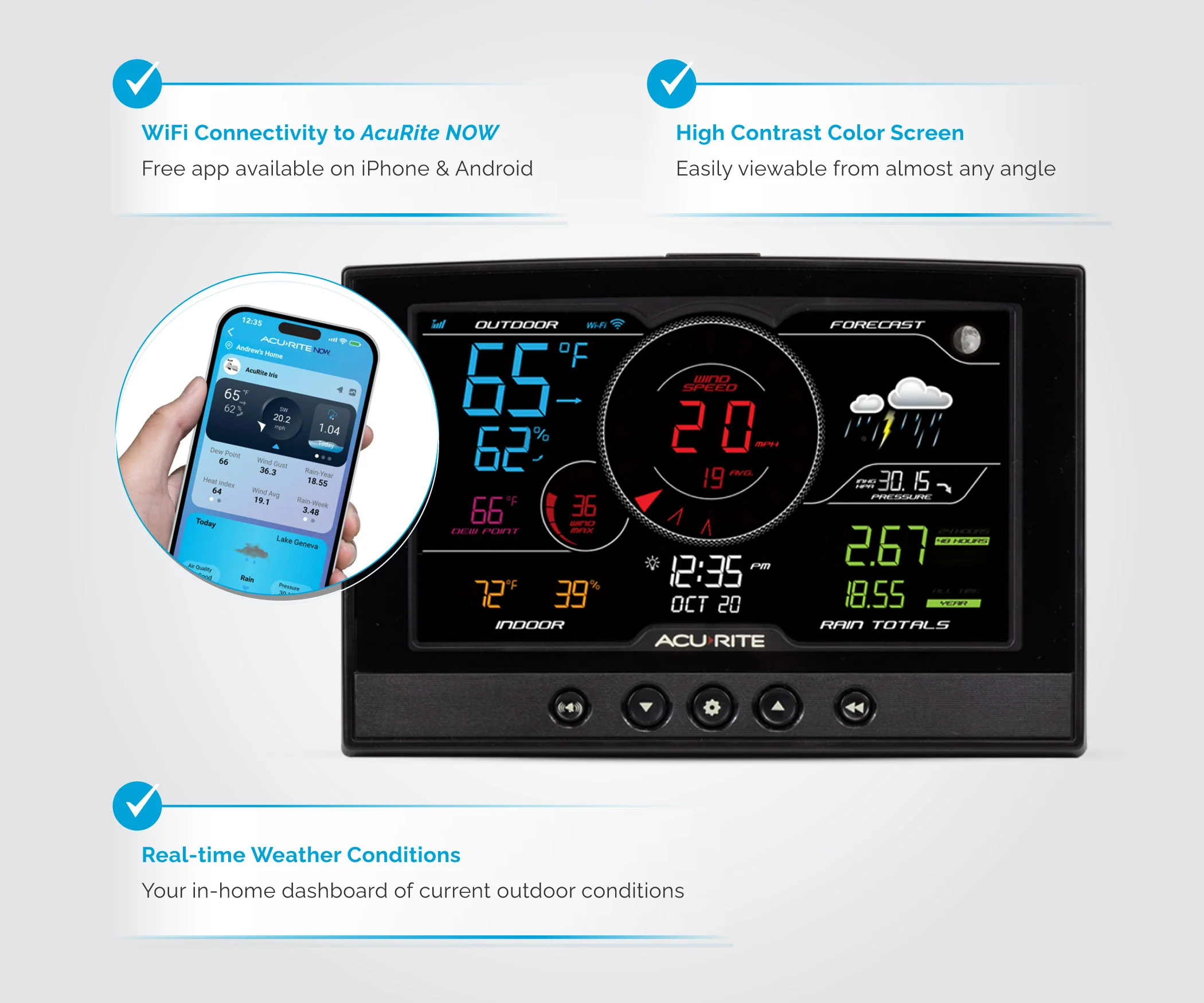 AcuRite Iris (5-in-1) Weather Station with Direct-to-Wi-Fi Display and Solar Power Pack - Image 3