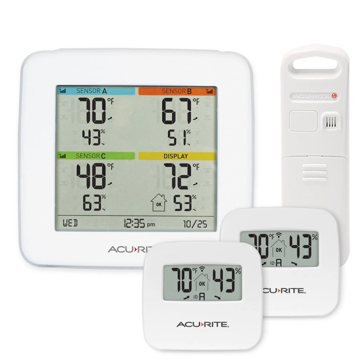 Multi-Zone Station with 3 Temperature and Humidity Sensors - Light Theme