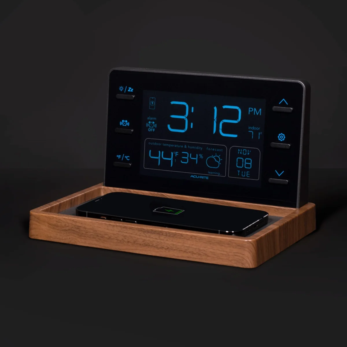 Weather Station Valet with Qi-Certified Wireless Charging Pad and Alarm Clock - Image 4